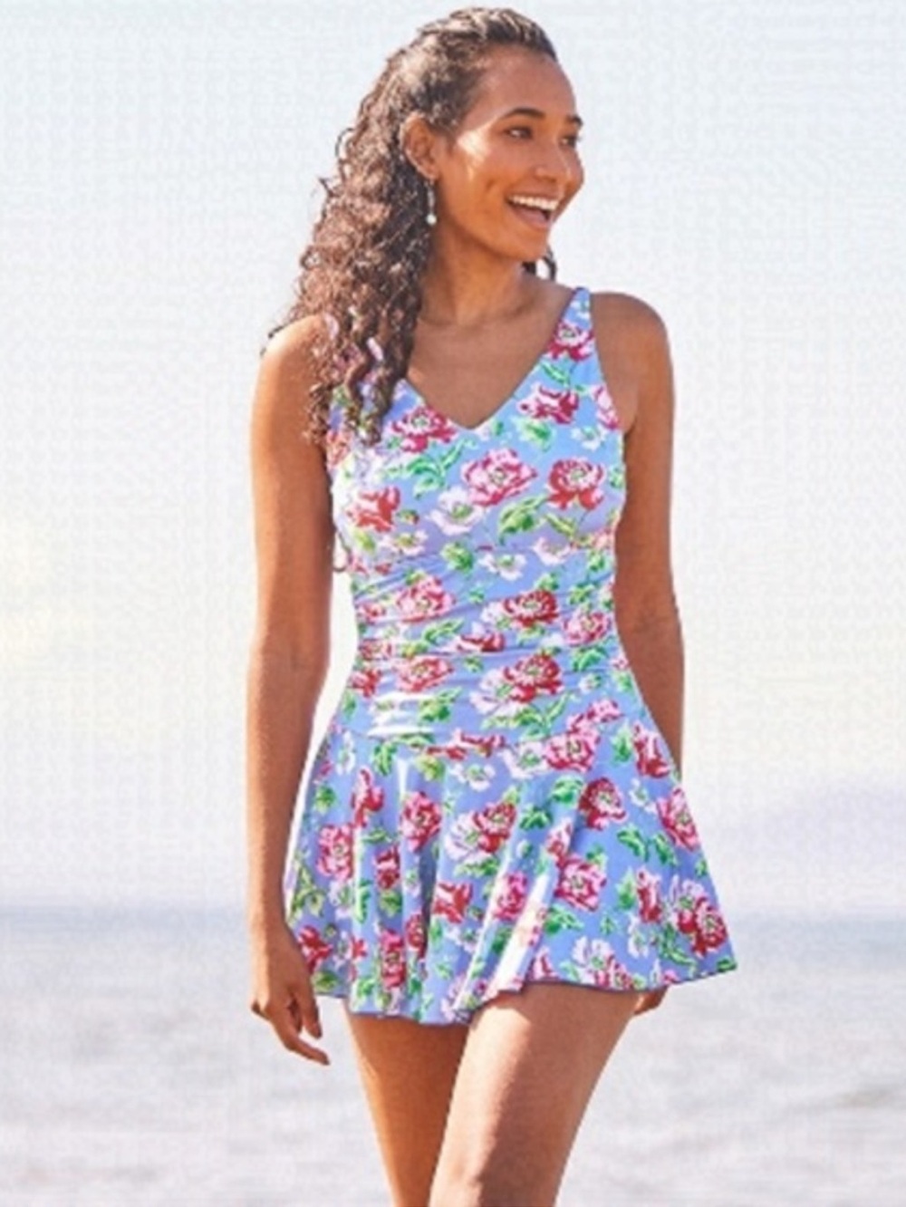 April Cornell Mini Peony Skirted Swimsuit Swim Dress Periwinkle Small NWTS